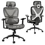 GABRYLLY Ergonomic Office Chair, Big and Tall Mesh Chair with Lumbar Support, 3D armrest - 215° Rotation, Adjustable Headrest & Soft Seat, Durable Desk Chair 350LBS for Work Gaming Computer,Grey