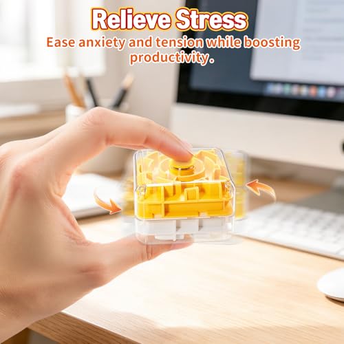 MUUHU 2-in-1 Fidget Spinner Maze Cube, Spining Fidget Toys for Kids Adults Teen Boys Stress Relief ADHD Anxiety Handheld 3D Puzzle Cube Brain Teaser Games Office Desk Cool Gadgets (2 Level) - Image 3