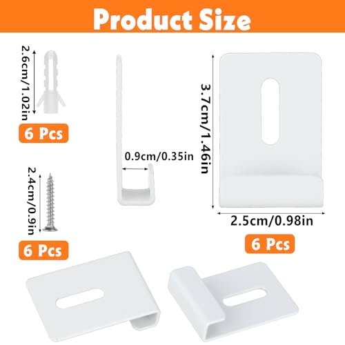 Image of 6Pcs Metal Mirror Clips Mirror Mounting Clips Wide Channel Mirror Hanger Clip Heavy Retainer Clips for Wall Mounted Frameless Mirror Billboard Display (White)