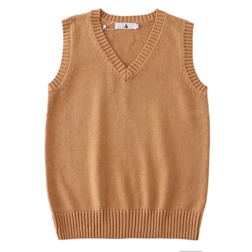 Image of Men Women Knitted Cotton V-Neck Vest JK Uniform Pullover Sleeveless Sweater School Cardigan
