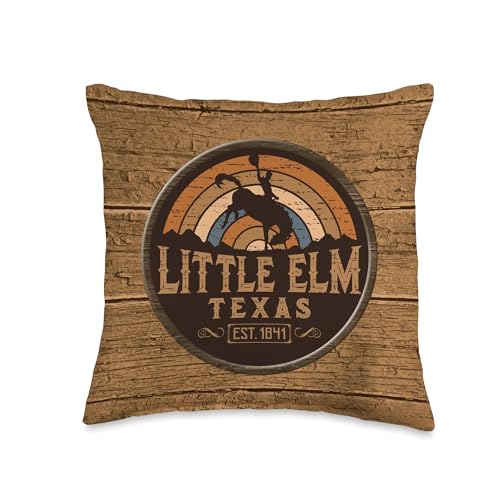 Little Elm Texas TX Retro Style Rodeo Cowboy Throw Pillow