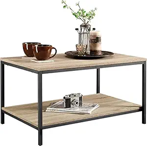 STAR WORK Engineered Wood, Metal Heavy Duty Coffee Center Table 2-Tier Tea Table with Storage Shelf for Home Office Living Room (20