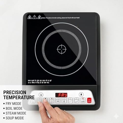 Image of 2000W Induction Cooker with Slide Touch Sensor & Digital LED Display | 9 Heat Levels | 4-Hour Timer & Auto Shut-Off | Crystal Glass Top | Portable Energy Efficient Electric Cooktop Cookware