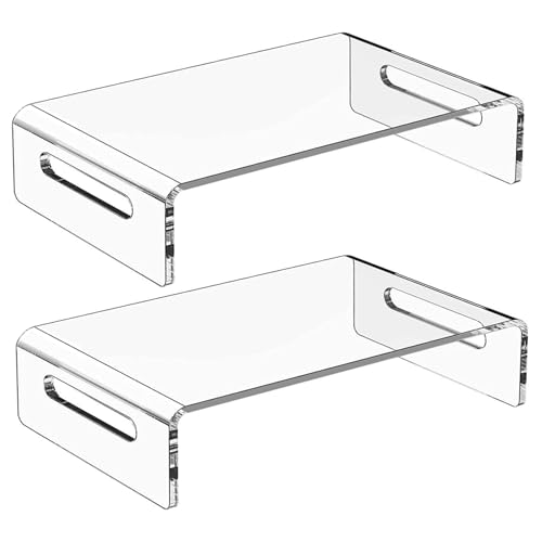 2PCS Monitor Riser, soporte de monitor de computadora acrílico transparente de 12x8x3 pulgadas 1 nivel, soporte para computadora portátil que ahorra espacio con almacenamiento, estante de escrit