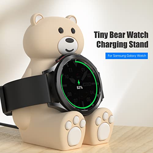 SIKAI-Cute-Bear-Charger-Stand-Compatible-with-Samsung-Galaxy-Watch-5-44mm40mm-Galaxy-Watch-5-Pro-55mm-Soft-Silicone-Supports-Nightstand-Mode-HomeOffice-Use-Ideal-Gift-Khaki