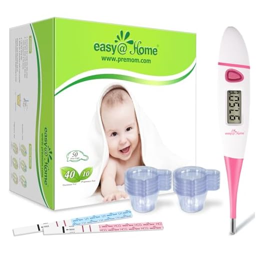 Easy@Home 40 Ovulation & 10 Pregnancy Test Strips & 50 Cups + Easy@Home Digital Basal Thermometer with Large Backlight LCD Display