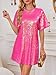 ENOPINK Women's Crew Neck Sequin Dress for Women Sexy V Neck Shirt Dresses Sparkly Shift Mini Dress Rose Red XX-Large