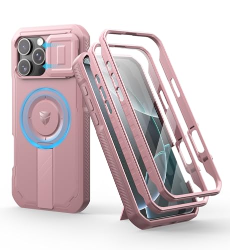 Image of Dexnor for iPhone 16 Pro Max Case with Slide Camera Cover&Adjustable Kickstand&Built-in Screen Protector,Compatible Wireless Charging Shockproof Cases Heavy-Duty Mangetic Protective Cover,Peony Pink