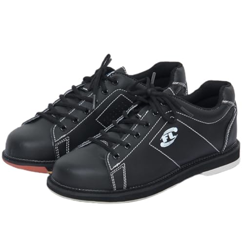 SDEQA Chaussures de Bowling pour Hommes Baskets de Bowling en Cuir à Lacets,Noir,42 EU