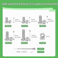 GcwJovialite 600 Stück M1.6 x 3/4/6/8/10 mm Kleine Schrauben Set, Mini Schrauben Muttern Set, Vernickelt Mikro Maschinenschrauben mit Muttern Kreuzschlitzschrauben Für Elektronik Uhrmacher Brillen – Ansicht 2