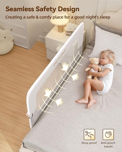 Image of Baby Bed Rail Guard, 32in Thickened Toddler Bed Rail for Toddlers, Extral Tall Swing Down Kids Child Safety Side Railing Guards /Rails for Twin, Full, Queen, King Bunk Size Bed, White /Grey, 27 inchH