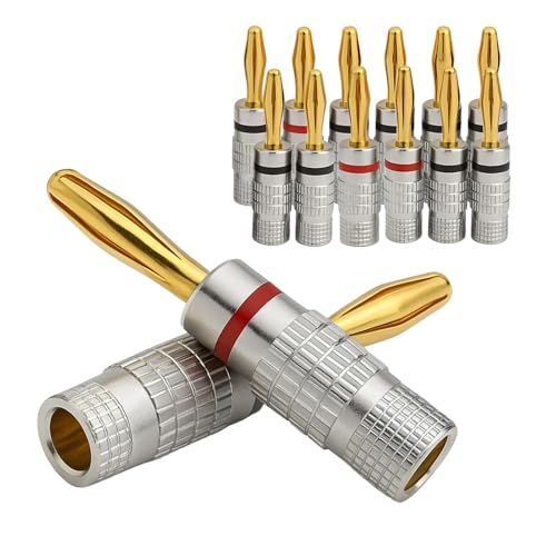 Vryth Banana Speaker Plugs 6 Pairs / 12 pcs, 4MM Closed Screw 24K Gold Plated Banana Speaker, 4mm for Speakers Amplifier Hi-Fi, Home Theater, Sound Systems, Audio Wire Cable, Easy Install Connectors