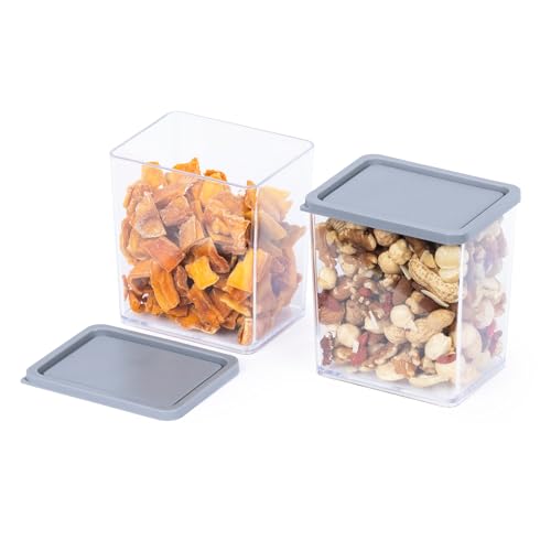 LIVIVO 2pc Stacking Food Storage Containers Set with Fitted Airtight Grey Lids Space-Saving Tubs for Organising Cereals, Pasta, Rice Lunch Snack Box Kitchen BPA Free Portion Control (615ML)