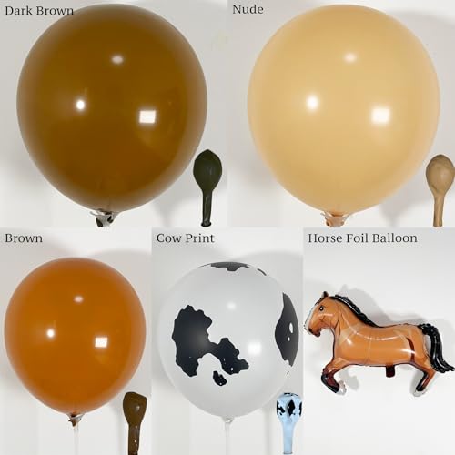 Image of 138Pcs Western Balloon Arch Garland Kit with Brown Cowboy Horse Balloons, Perfect for Boy First Rodeo, Wild West Country Birthday Decorations, And Farm Fiesta Party Decorations