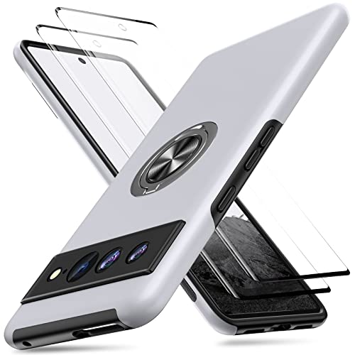 SNUNGPHIR Slim Fit Hülle für Google Pixel 7 Pro 5G, Unsichtbarem Magnetisch 360° Ring Ständer, Kameraschutz, Stoßfest Schutzhülle Cover Case mit Schutzfolie, Handyhülle für Pixel 7 Pro 6,7'', Silber Cover