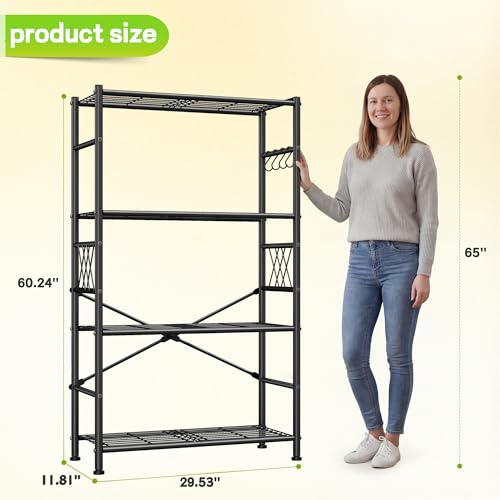 Image of Wire Shelving Storage Rack with Hooks,Metal Shelving Units Shelf Organizer,Wobble-Free Garage Shelving with Adjustable Leveling Feet for Kitchen Pantry Laundry Bathroom Closet Dorm,12 inchD x 30 inchW x 60 inchH