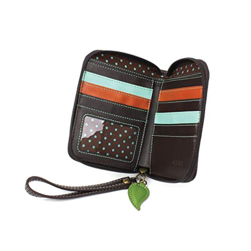 Image of CHALA Zip Around Wallet, Wristlet, 8 Credit Card Slots, Sturdy Pu Leather - Koala - Brown Stripe