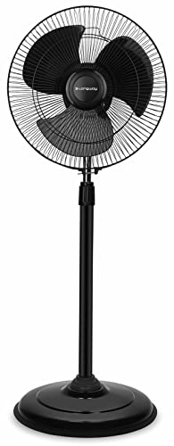 LONGWAY Speedy Black Pedestal Fan, P1 400 mm, Ultra High Speed, 3 Blade, Decorative 5-Star Rated (Black, Pack of 1)