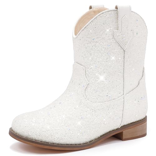 Image of Motasha Toddler Girls Cowgirl Boots Glitter Toddler Cowboy Boot Ankle Girls Boots Little Kids Horse Riding Shoes Party Birthday