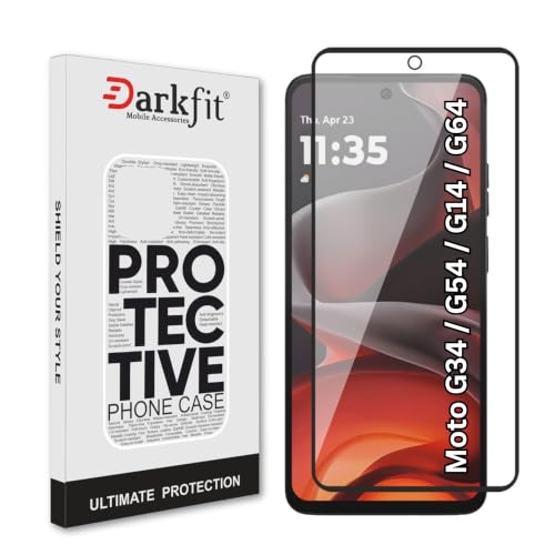 Image of DARKFIT Tempered Glass Premium Screen Protector Compatible for Motorola Moto G64 / G54 | Edge to Edge Coverage with Easy Installation Kit | Scratch Resistance | HD Clear Glass (Black Border) | Packof 1