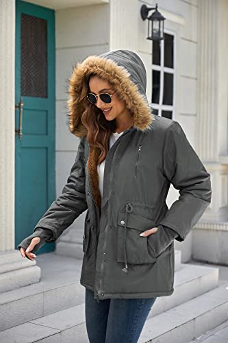 Grace Karin Womens Hooded Thicken Fleece Faux Fur Lined Parkas Coats For Skiing Gray 3Xl #TOP1