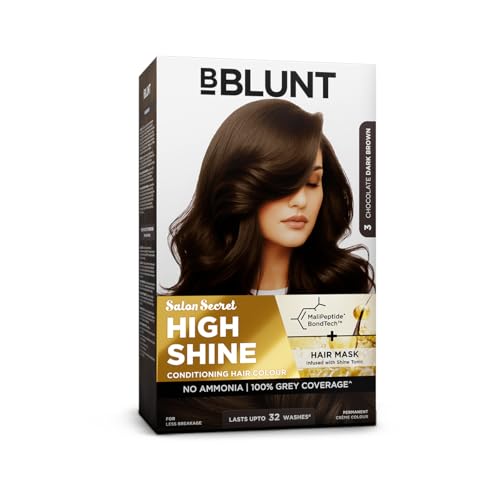 BBLUNT Salon Secret High Shine Conditioning Hair Colour With MaliPeptide BondTech™ to reduce breakage | Chocolate Dark Brown-3 | No Ammonia, 100% Grey Coverage | Long Lasting Permanent Colour | Salon at home