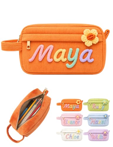 Yace Personalised Pencil Case with Name Embroidered Corduroy Pouch
