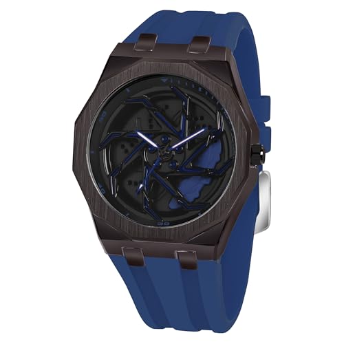 Image of ON TIME OCTUS Spinning Car Wheels Gyro Men's Sport Watch| Rotating Wheel Dial Silicone Strap Analog Luxury Watches for Boy's and Men -MN-259