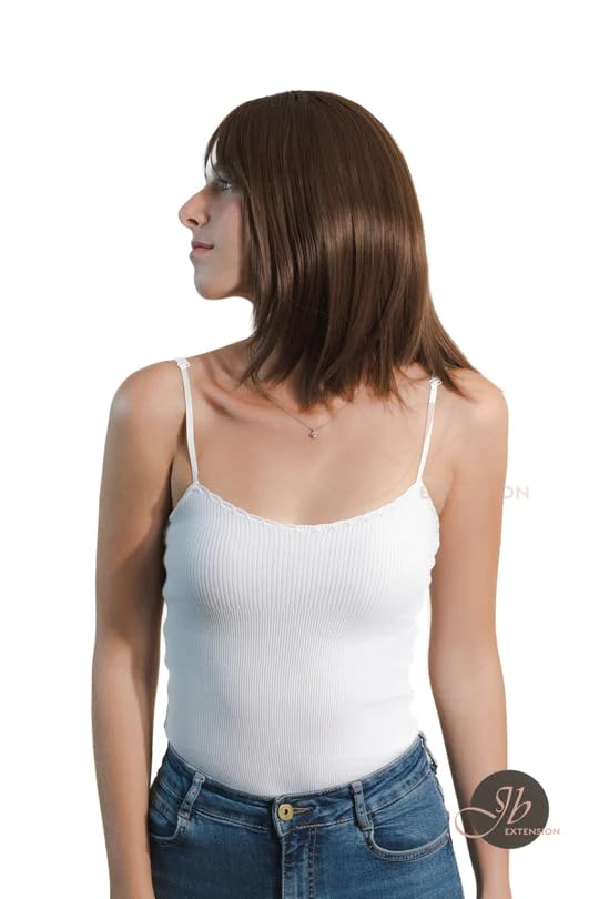 Miniatura 3 de JBEXTENSION RONA - Peluca corta y lacia de 14 pulgadas con flequillo, color marrón, longitud al hombro, sin pegamento, pelucas sintéticas naturales