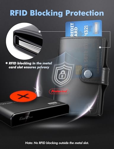 Wallet for Men Wallet with Slim Pop Up Card Holder 9-13 Cards, Bifold Minimalist Smart Wallet RFID Blocking Credit Card Holder Compact Metal Aluminum Card Case (Black)2