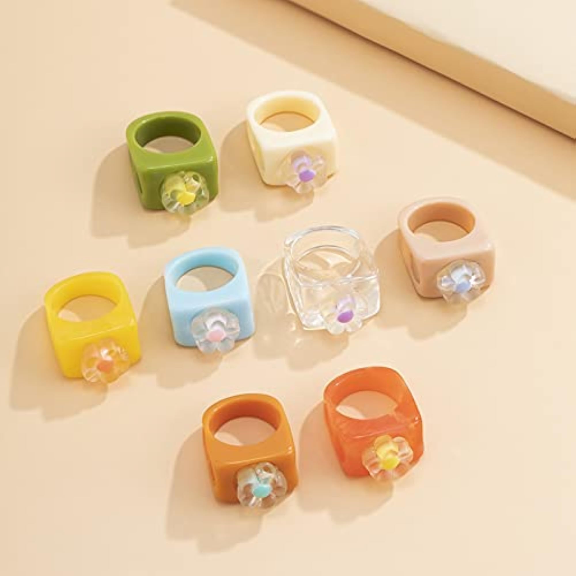 Women's Resin Chunky Flower Elegant Dainty Ring, Stackable