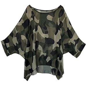 Women’s Loose Batwing Blouse Chiffon Top Camouflage Printed Kimono Poncho Tunic Kaftan Cover up