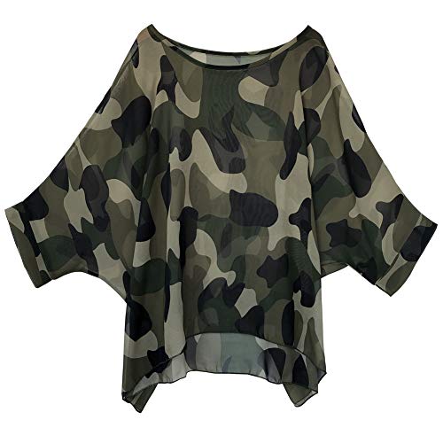 Women's Loose Batwing Blouse Chiffon Top Camouflage Printed Kimono Poncho Tunic Kaftan Cover up
