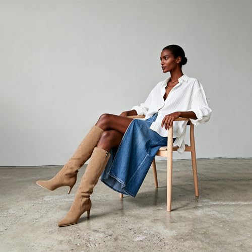 Image of Kitten Heel Knee High Boots for Women Fall Tall Boots | Stylish Pointed Toe, Low Heel For All-Day Comfort, Zipper For Easy On & Off, Ideal For Fall & Winter