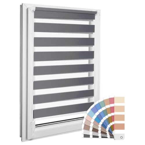 Home-Vision® DuoRollo Klemmfix, Doppelrollo ohne Bohren mit Klämmträgern, DuoRollos für Fenster und Türen (Graphit, B45cm x H150cm)