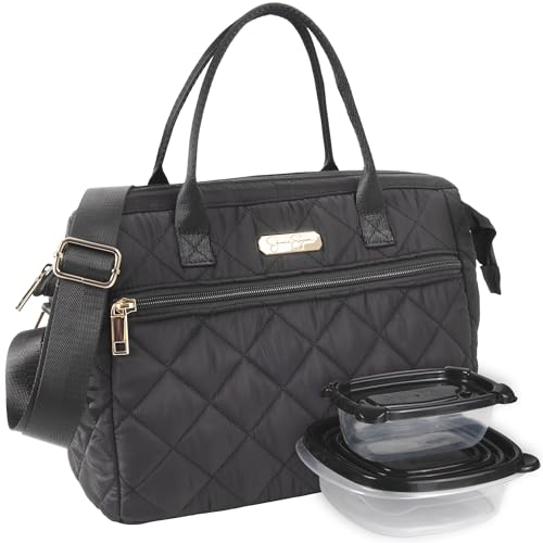 Jessica Simpson Women’s Lunch Bag for Work Insulated with Containers | Wide Open Crossbody Lunch Bags with Pocket, Straps (Midnight Chic)