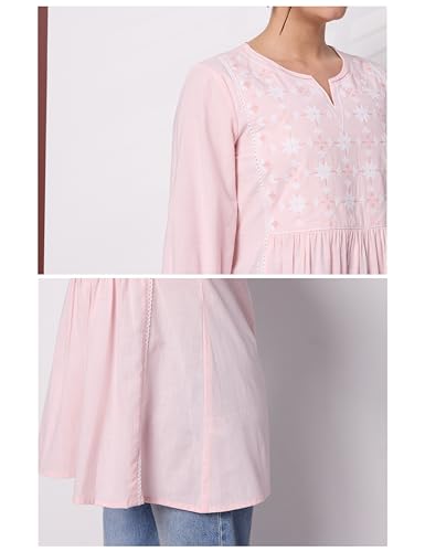 Image of Amazon Brand - Myx Women Pure Cotton Embroidered Short Kurti | Tunic | Short Kurta (Available in Plus Sizes)