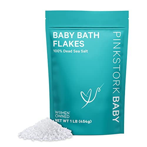 Pink Stork Baby Bath Flakes, Calming Fragrance Free Bath Salts for Newborns and Toddlers to Help Soothe Diaper Rash, Irritation and Support Restful Sleep – 16 oz