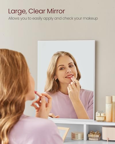 VASAGLE Dressing Table with Large Rectangular Mirror, Vanity Table with 2 Drawers and 3 Open Compartments, Vanity Table, Modern Style, White RDT113W01 5 VASAGLE Dressing Table with Large Rectangular Mirror, Vanity Table with 2 Drawers and 3 Open Compartments, Vanity Table, Modern Style, White RDT113W01 - Image 5