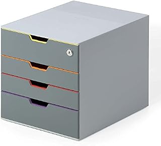 Durable 760627 Pojemnik Varicolor 4 Safe (z czterema kolorowymi szufladami, górna zamykana na zamek), wielokolorowy.