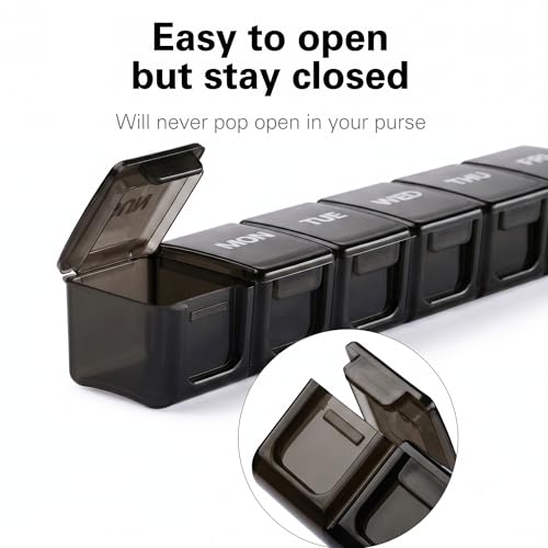 Image of BUG HULL Weekly Pill Organizer Large 2 Packs, Extra Large Travel Pill Organizers, Pill Box 7 Day, Travel Pill Case, Medicine Pill Organizer for Vitamins, Supplements and Medications (Black+White)