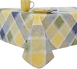 EVERYDAY LUXURIES Harmony Plaid Flannel Backed Indoor Outdoor Vinyl Table Linens, 60-Inch by 102-Inch Oblong (Rectangle), Blue