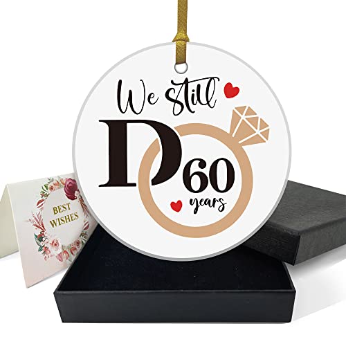 Rewidparty 60Th Wedding Anniversary Ceramic Ornament Gifts Married Gifts Decoration For Couples 60 Years As Mr & Mrs Holiday Round Keepsake 3" Circle Ceramic Ornament With Gold Ribbon & Gift Box #TOP15