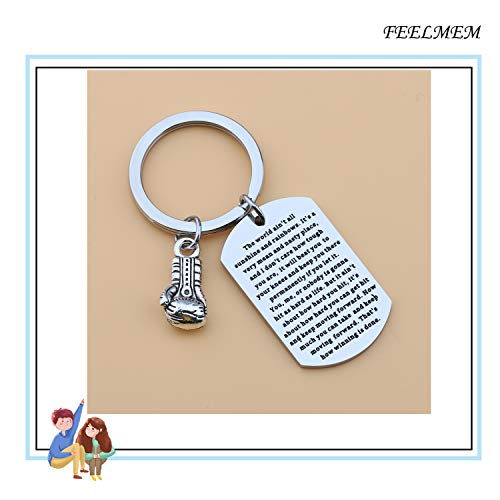 FEELMEM Rocky Balboa Quote Boxing Keychain The World Ain't Sunshine and Rainbows Motivational Quote Boxing Glove Keychain Fitness Gifts Boxer Fan Gift Sport Lover Gift