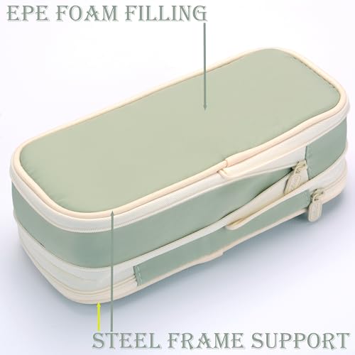 Image of Large Capacity Canvas Pencil Case Organizer Holder Pouch Bag with Zipper Compartments for Women Girls School Adults (Green)