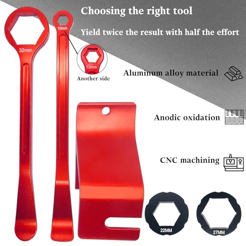 Image of 10mm /0.39''13mm /0.51''22mm /0.87''27mm /1.06''32mm /1.26''Tire Iron Lever Tool Spoon Motorcycle Tire Change Kit Wrench Set Bead Buddy Kit Tire Repair Tool for Bike EXC SX XC EXCF Dirt Pit Bike (Red)