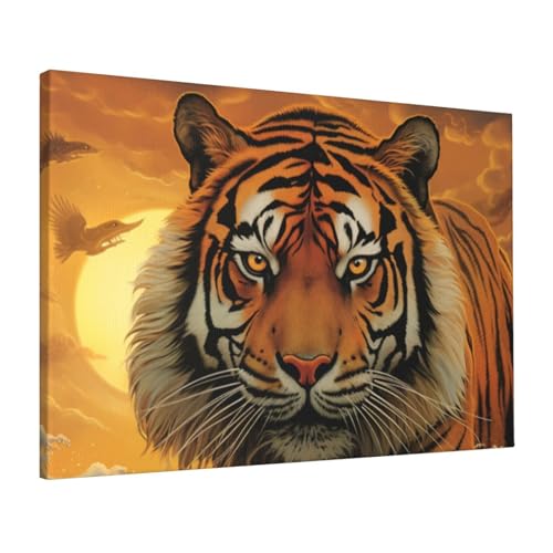 Tableau tigre soleil levant impression HD toile 40x60 cm pour salon