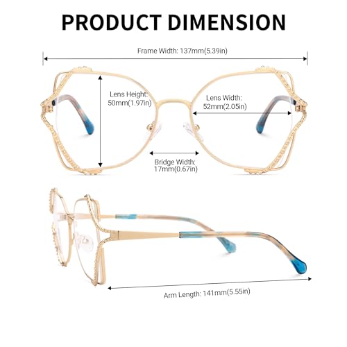 Image of Zeelool Metal Butterfly Glasses Classic Eyewear for Women Blue Light Blocking Glasses Anti Eyestrain Glasses ZJGM610701-02 Gold