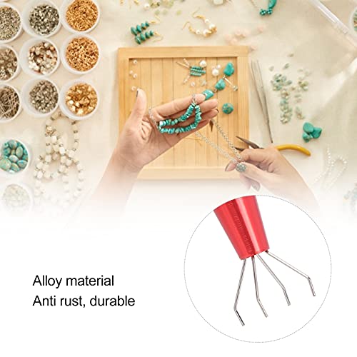 4 Claws Tweezers, Retractable Alloy Prong Holder Jewelry Clip Piercing Ball Grabber Tool for Jewels Gems Parts Grabbing(Red) - Image 3