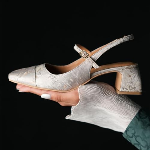 Image of Theater Women Mary Jane Block Heels | Square Toe Slingback Sandals with Adjustable Strap | Stylish & Comfortable for Party, Office & Causal Wear